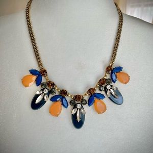 J.Crew Statement Necklace - Peach, Royal & Navy Blue Cabochons with Rhinestones